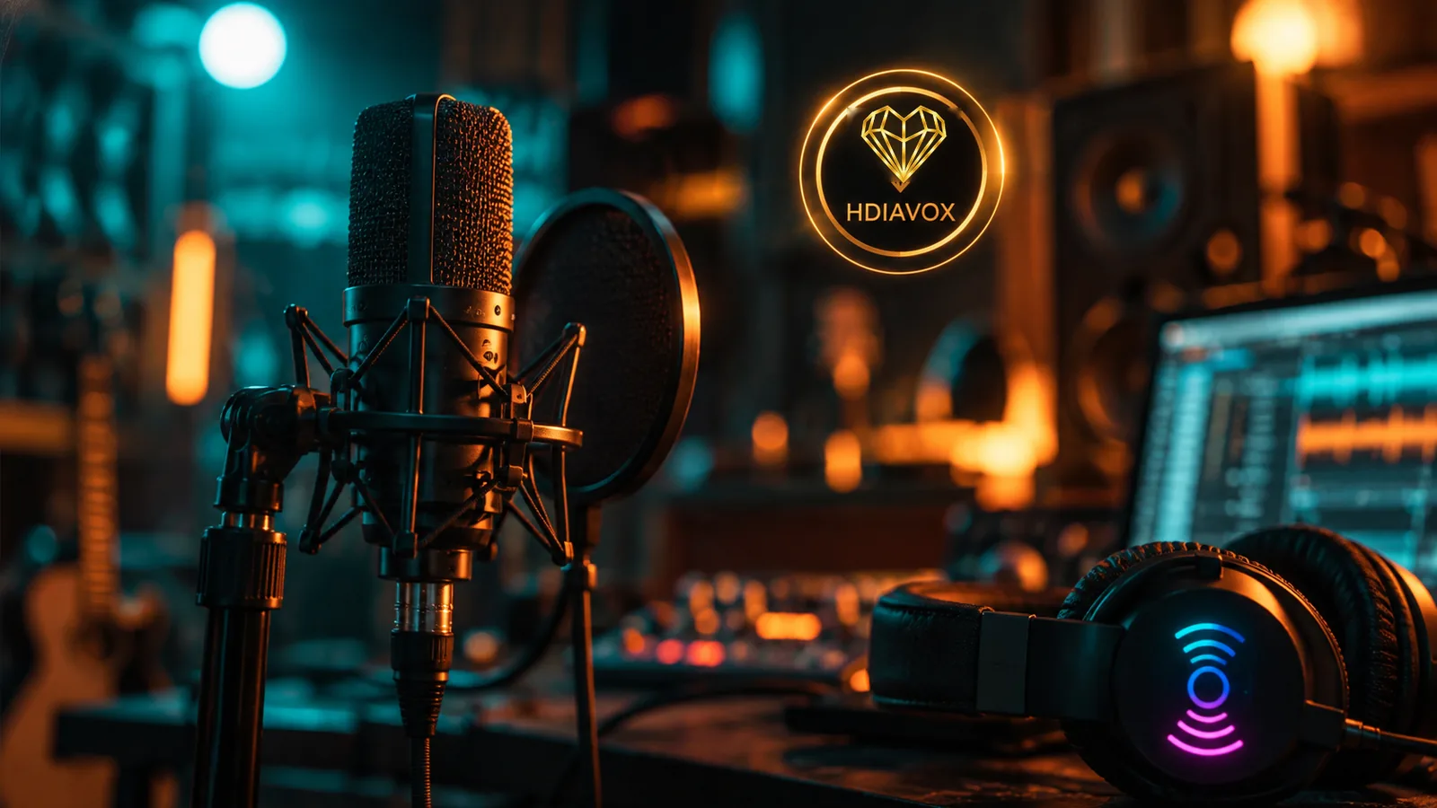A studio microphone and headphones beside the HDIAVOX verification badge.